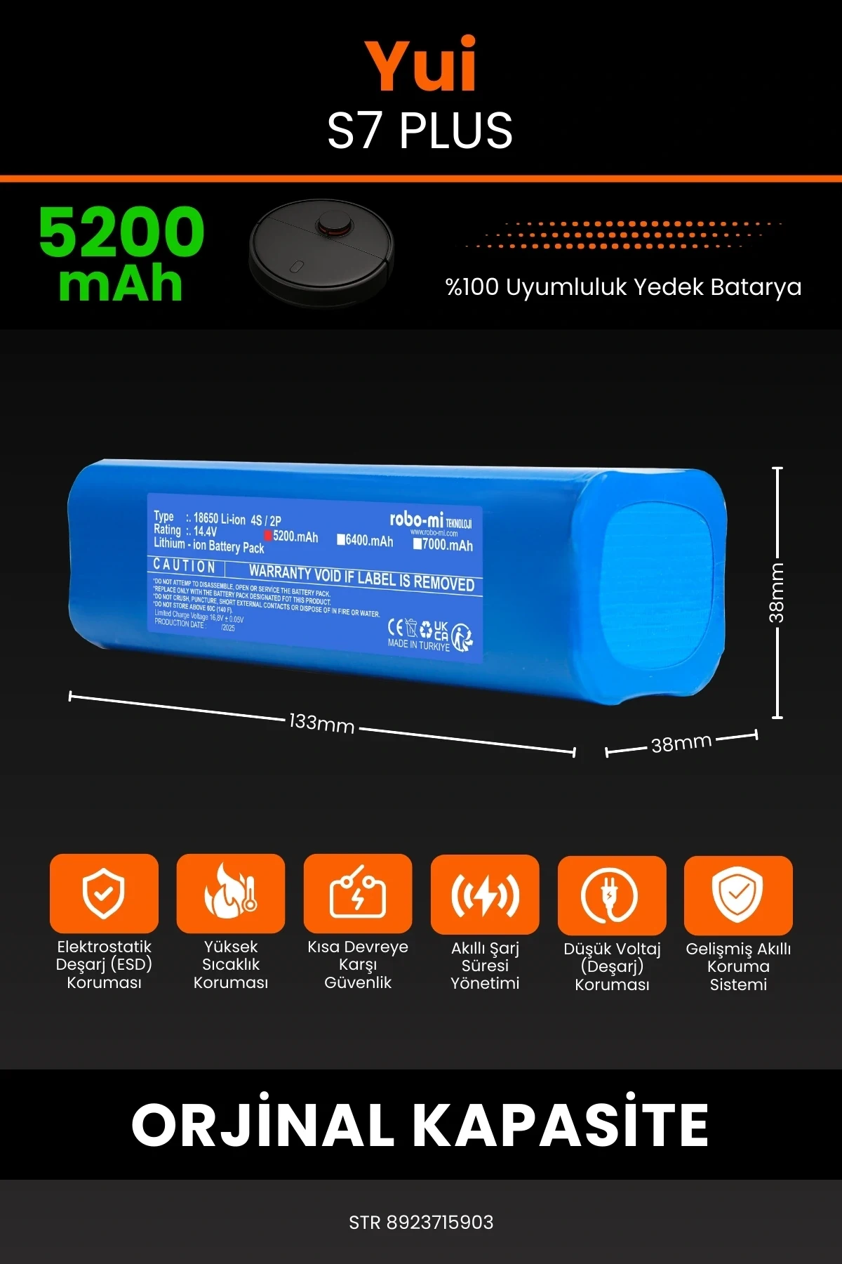 Yui S7 Plus 5200mAh Robot Süpürge Bataryası - Sertifikalı Güvenlik, Gerçek Kapasite