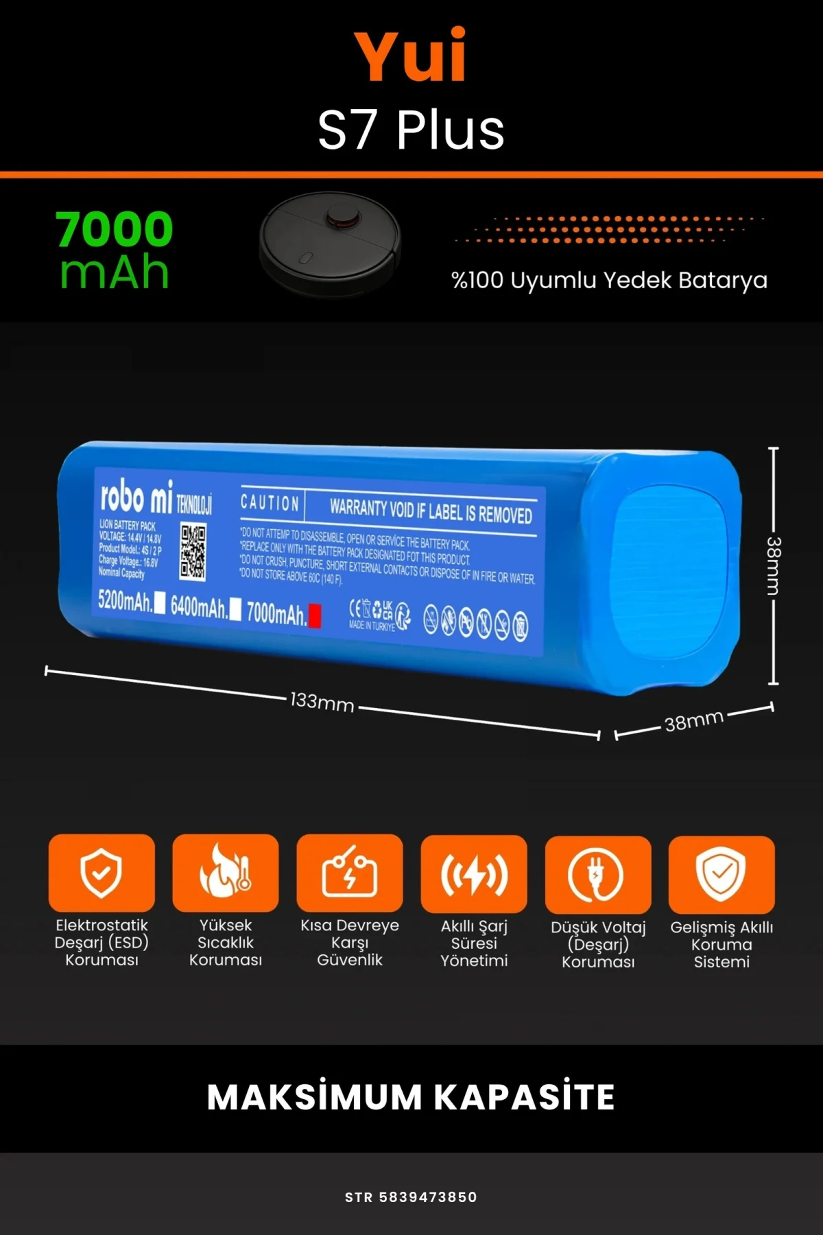 Yui S7 Plus 7000mAh Robot Süpürge Bataryası - Gerçek Kapasite, Maksimum Güvenlik