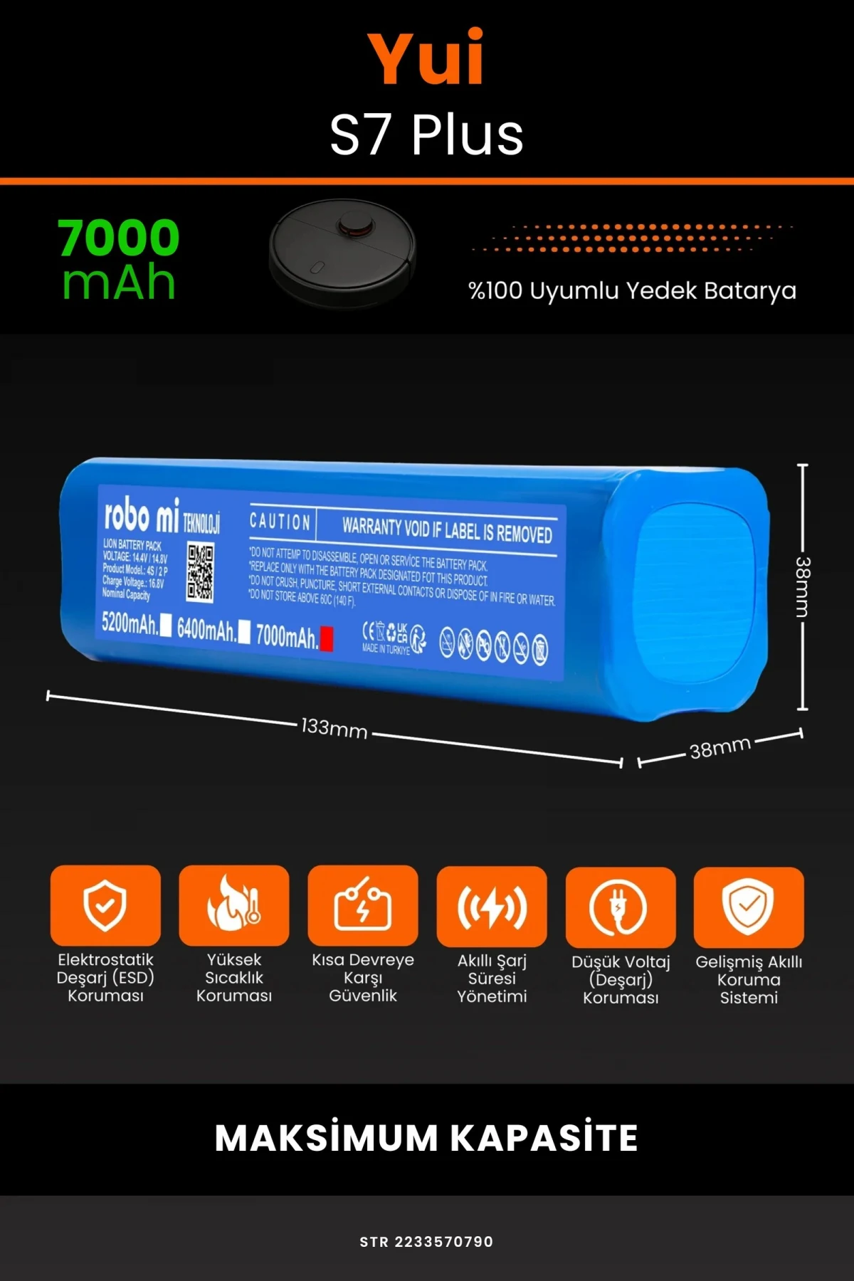 Yui S7 Plus 7000mAh Robot Süpürge Bataryası - Sertifikalı Güvenlik, Gerçek Kapasite