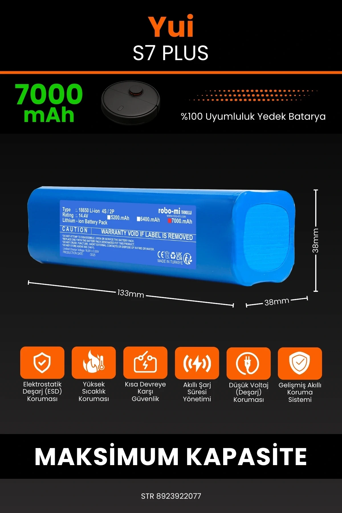 Yui S7 Plus 7000mAh Robot Süpürge Bataryası - Sertifikalı Güvenlik, Gerçek Kapasite