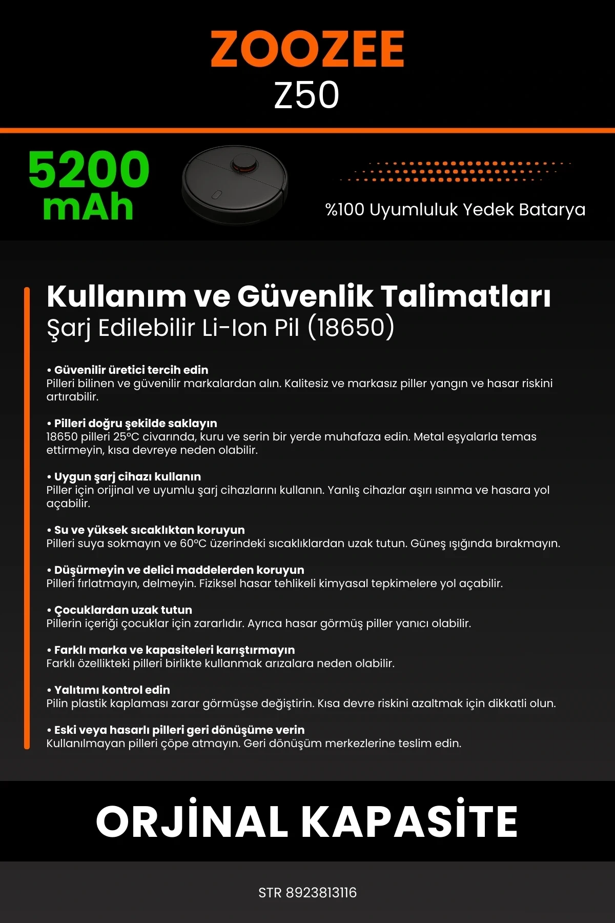 ZOOZEE Z50 5200mAh Robot Süpürge Bataryası - Gerçek Kapasite, Maksimum Güvenlik
