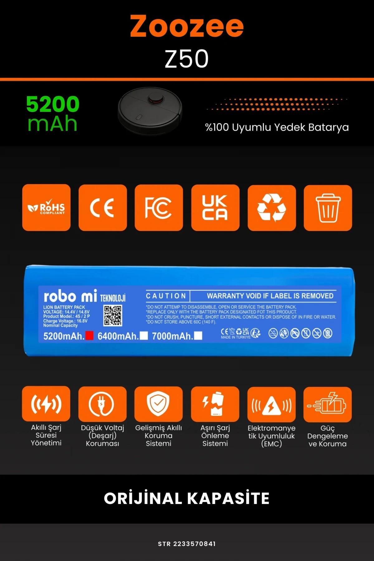 ZOOZEE Z50 5200mAh Robot Süpürge Bataryası - Gerçek Kapasite, Maksimum Güvenlik