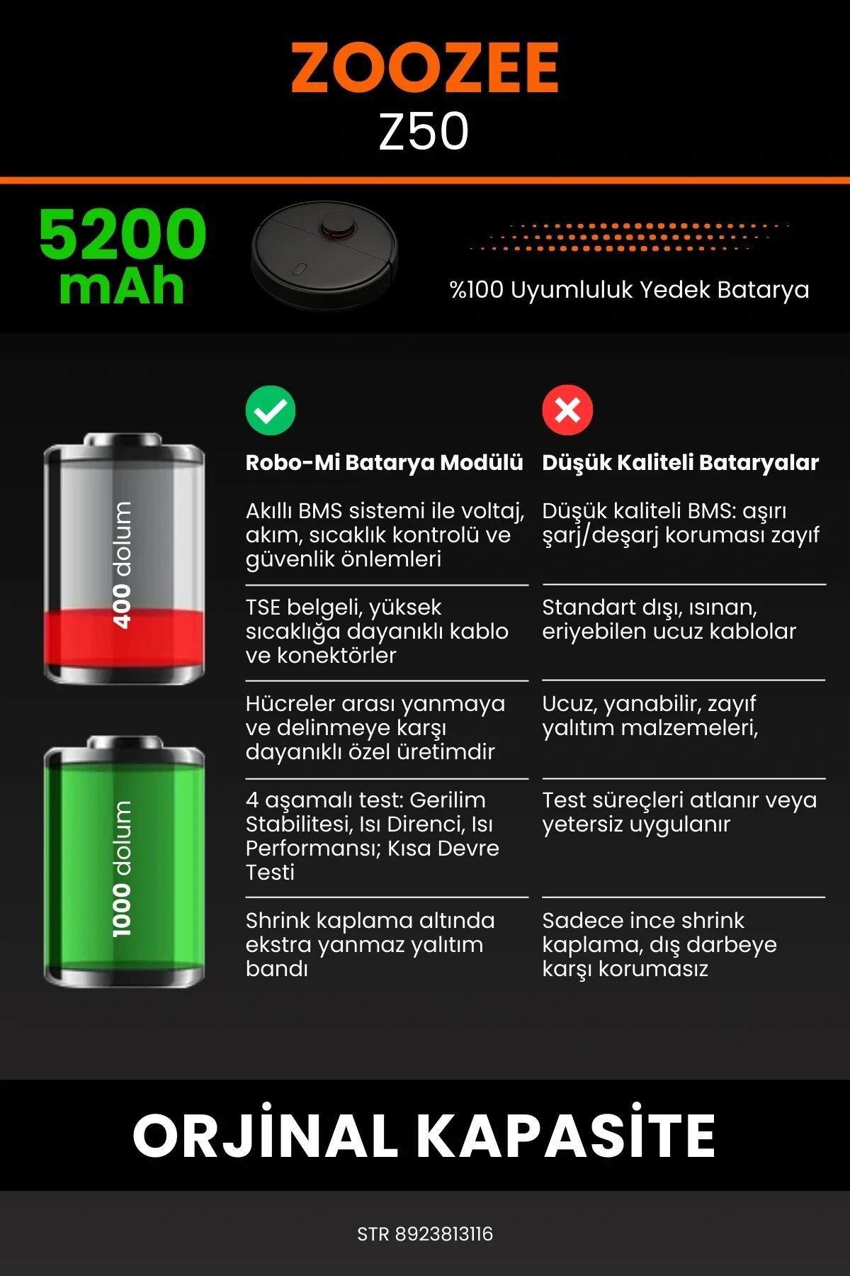 ZOOZEE Z50 5200mAh Robot Süpürge Bataryası - Gerçek Kapasite, Maksimum Güvenlik