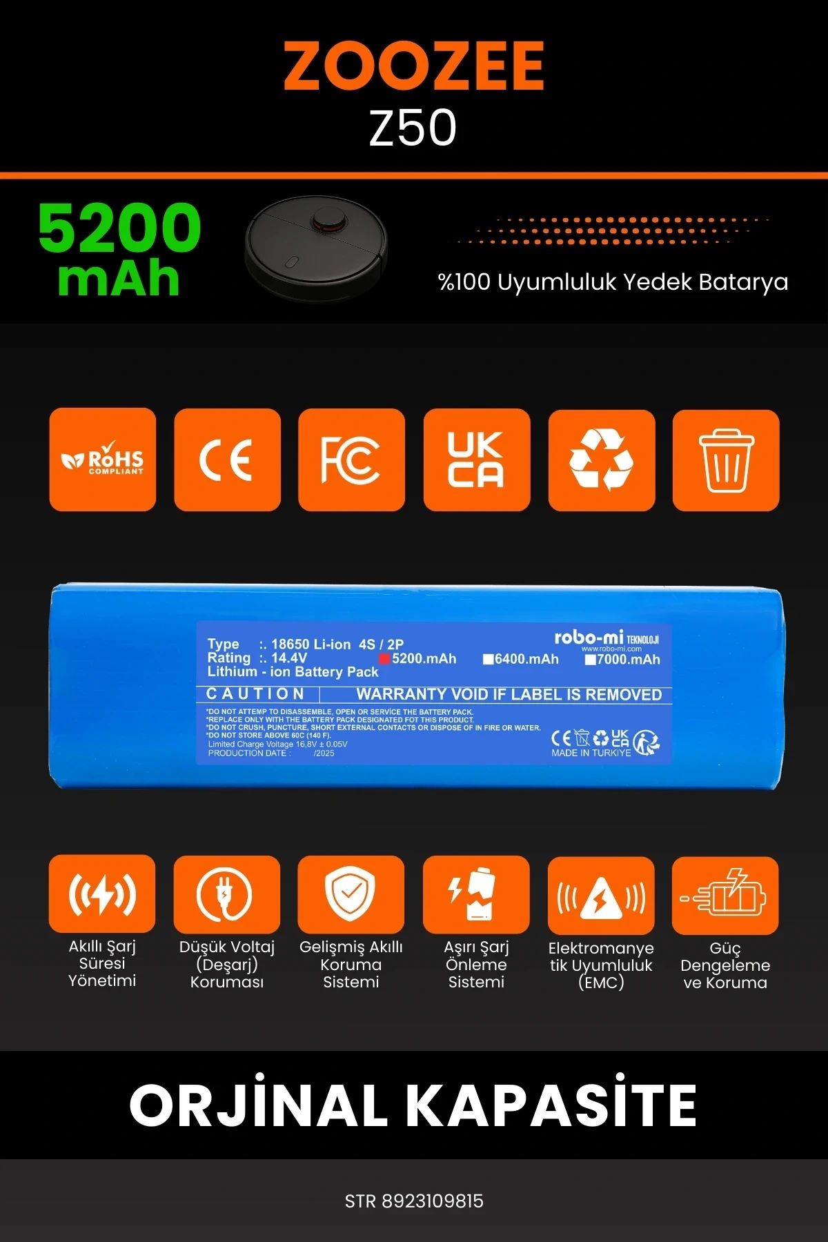 ZOOZEE Z50 5200mAh Robot Süpürge Bataryası - Sertifikalı Güvenlik, Gerçek Kapasite