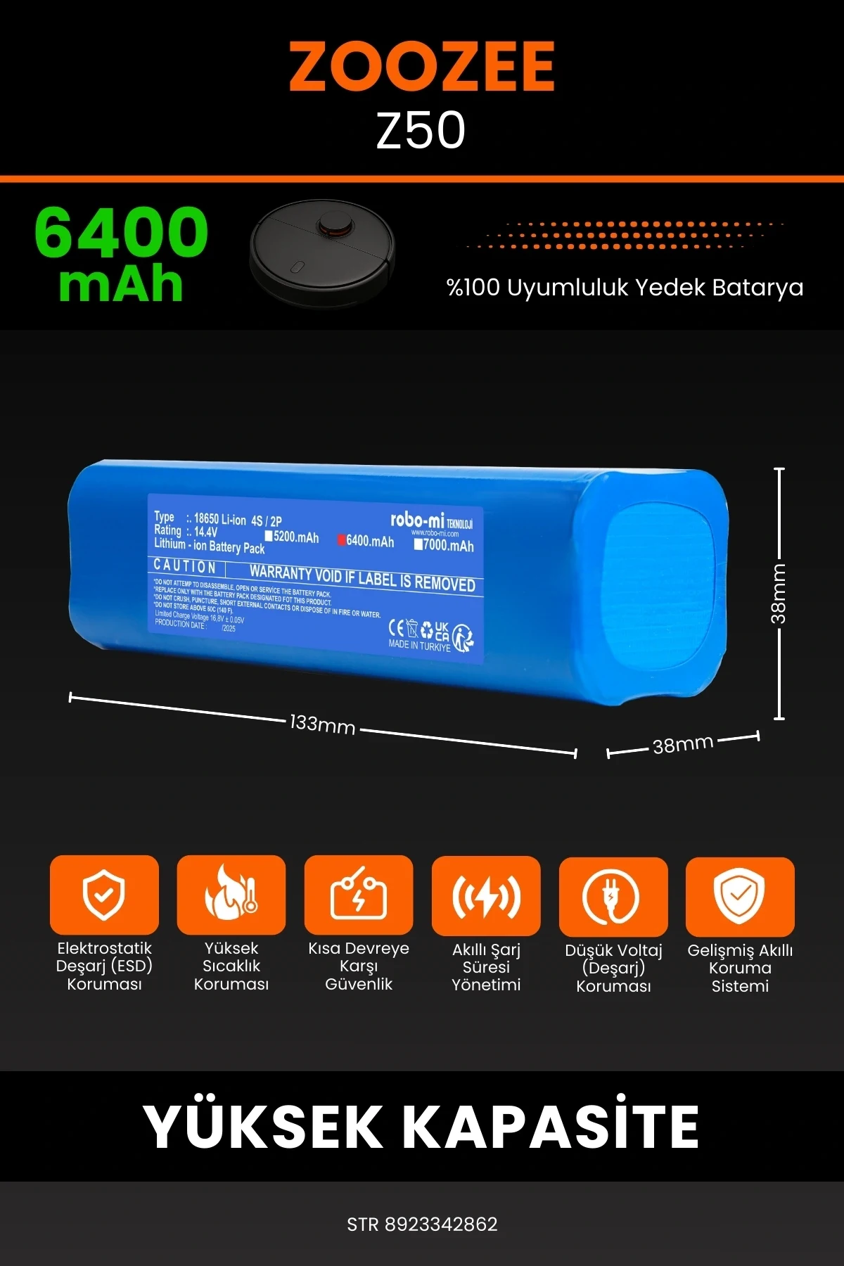 ZOOZEE Z50 6400mAh Robot Süpürge Bataryası - Gerçek Kapasite, Maksimum Güvenlik