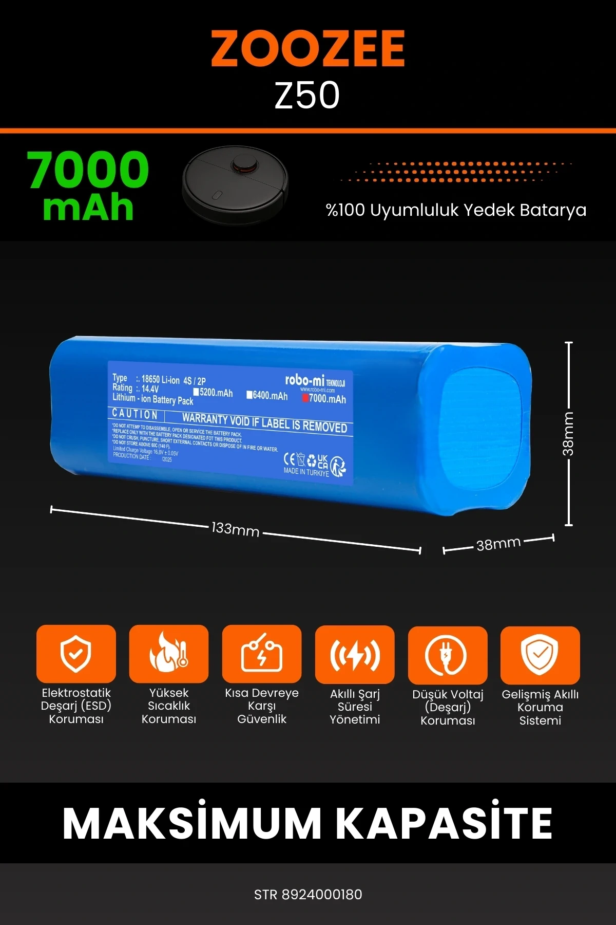 ZOOZEE Z50 7000mAh Robot Süpürge Bataryası - Yüksek Yoğunluklu Li-ion Hücre