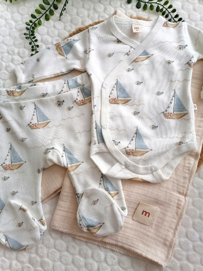 Gemi Balık Baskı Kruvaze 3 lü Set