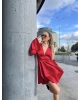 Kırmızı Sırt Detay Saten Elbise