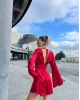 Kırmızı Sırt Detay Saten Elbise