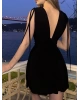 Siyah Omuz Büzgü Şortlu Elbise