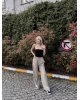 Bej Beli Lastikli Salaş Pantolon