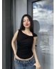 Siyah Omuz Detay Basic Crop
