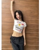Beyaz Baskılı Crop Tshirt
