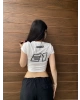 Beyaz Baskılı Crop Tshirt