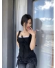Siyah Fiyonk Detay Tasarım Crop Bluz