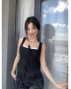 Siyah Fiyonk Detay Tasarım Crop Bluz