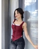 Bordo Fiyonk Detay Tasarım Crop Bluz