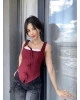Bordo Fiyonk Detay Tasarım Crop Bluz