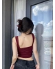Bordo Fiyonk Detay Tasarım Crop Bluz