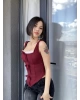 Bordo Fiyonk Detay Tasarım Crop Bluz