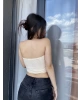 Bej Düğümlü Straplez Crop