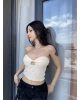 Bej Düğümlü Straplez Crop