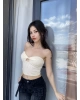Bej Düğümlü Straplez Crop