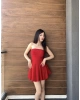 Kırmızı Straplez Şortlu Elbise