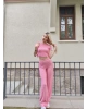 Pembe Büzgü Detay Bürümcük Alt Üst Takım