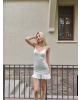 Beyaz Askılı Eteği Fırfırlı Mini Elbise