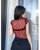Bordo Asimetrik Dantel Detay Bluz