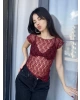 Bordo Asimetrik Dantel Detay Bluz