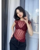 Bordo Asimetrik Dantel Detay Bluz