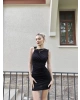 Siyah Toka Detay Kısa Simli Elbise