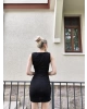 Siyah Toka Detay Kısa Simli Elbise