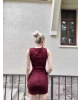 Bordo Toka Detay Kısa Simli Elbise