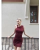 Bordo Toka Detay Kısa Simli Elbise