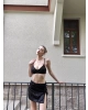 Siyah Payetli Crop Etek Takım
