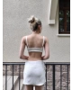 Beyaz Payetli Crop Etek Takım