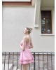 Pembe Askılı Fırfırlı Volan Elbise