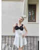 Beyaz Garnili Fiyonk Mini Elbise