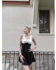 Siyah Garnili Fiyonk Mini Elbise