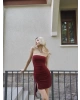 Bordo Straplez Tasarım Elbise