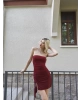 Bordo Straplez Tasarım Elbise