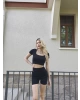 Siyah Kısa Kollu Tayt Takım