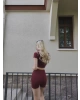 Bordo Kısa Kollu Tayt Takım
