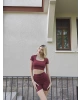 Bordo Kısa Kollu Tayt Takım