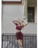 Bordo Kısa Kollu Tayt Takım