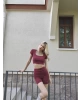 Bordo Kısa Kollu Tayt Takım