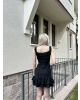 Siyah Göğüs Bağcıklı Mini Elbise